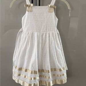Iris & Ivy Girls White Swiss Dot Party Dress Gold Ribbon Size 6